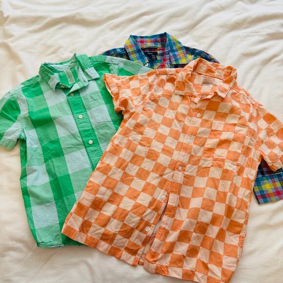 GAP Primary Cat & Jack Button Down Shirt Bundle Checkered Boys Size 8-9 - Picture 5 of 9